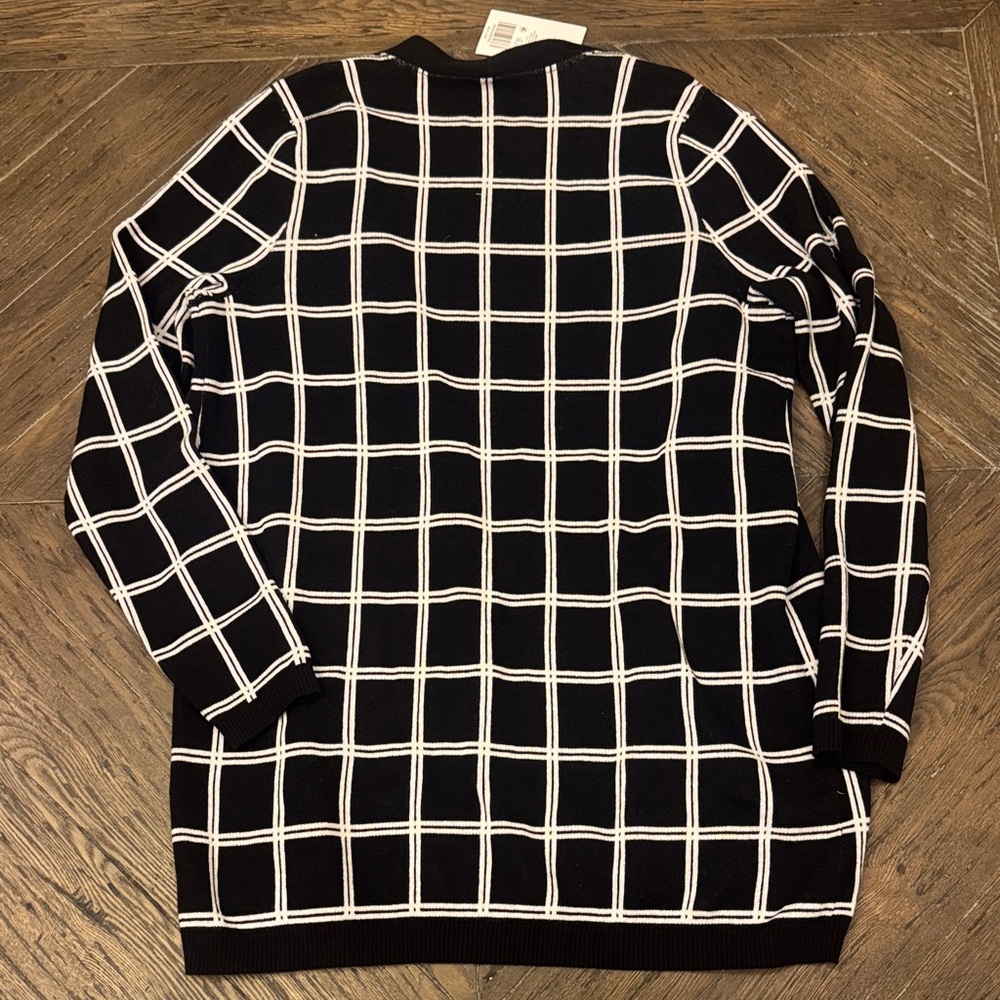 Kim Rogers Black and White Grid Cardigan - Size Large - Picture 4 of 6